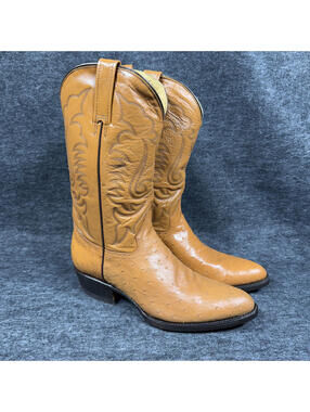 Rudel Western Boots Men's 8.5 Honey Leather Ostrich NEW